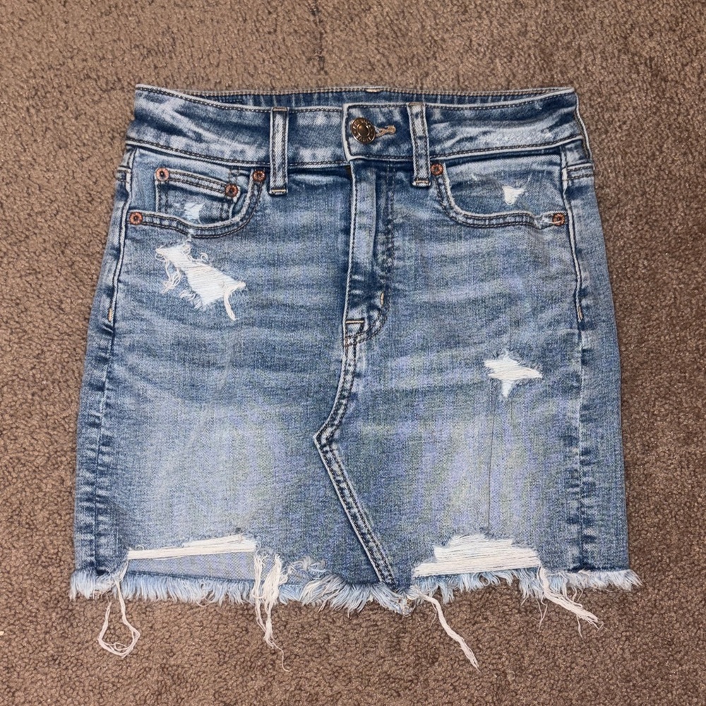 American Eagle Outfitters Blue Distressed Mini Skirt